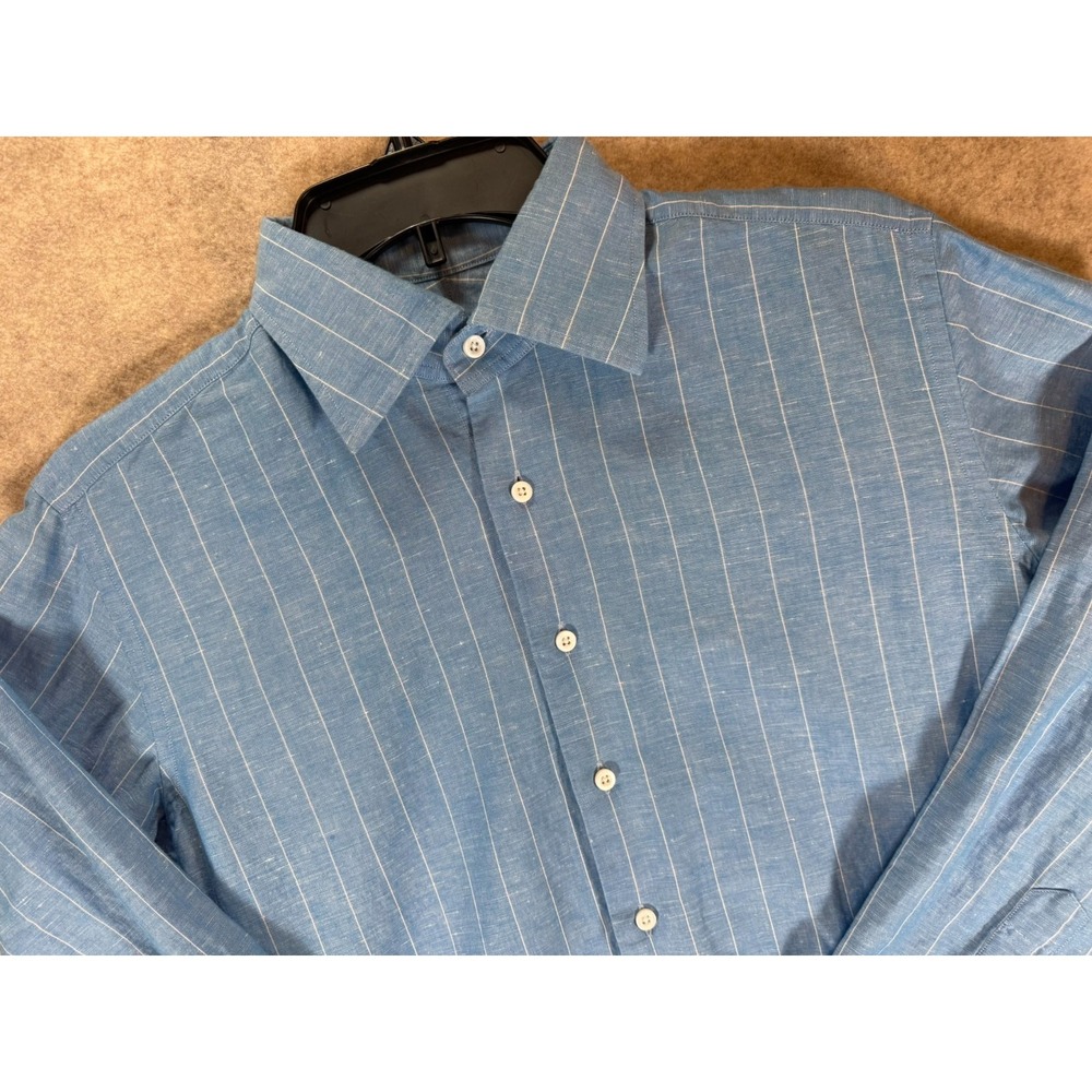 Spier & Mackay Slim Fit Blue Pinstripe Handmade Shirt Mens 14.5 Long Sleeve